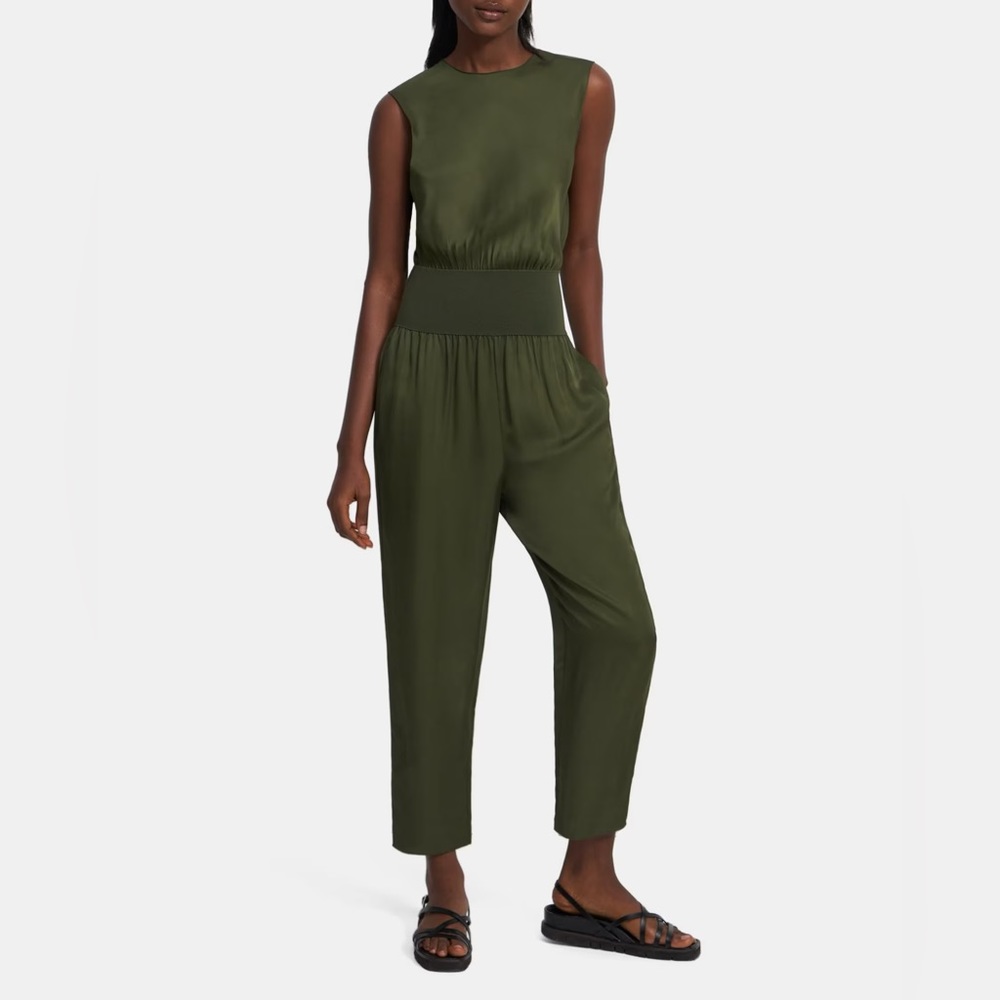 Theory Green Sleeveless Jumpsuit with Tapered Legs
